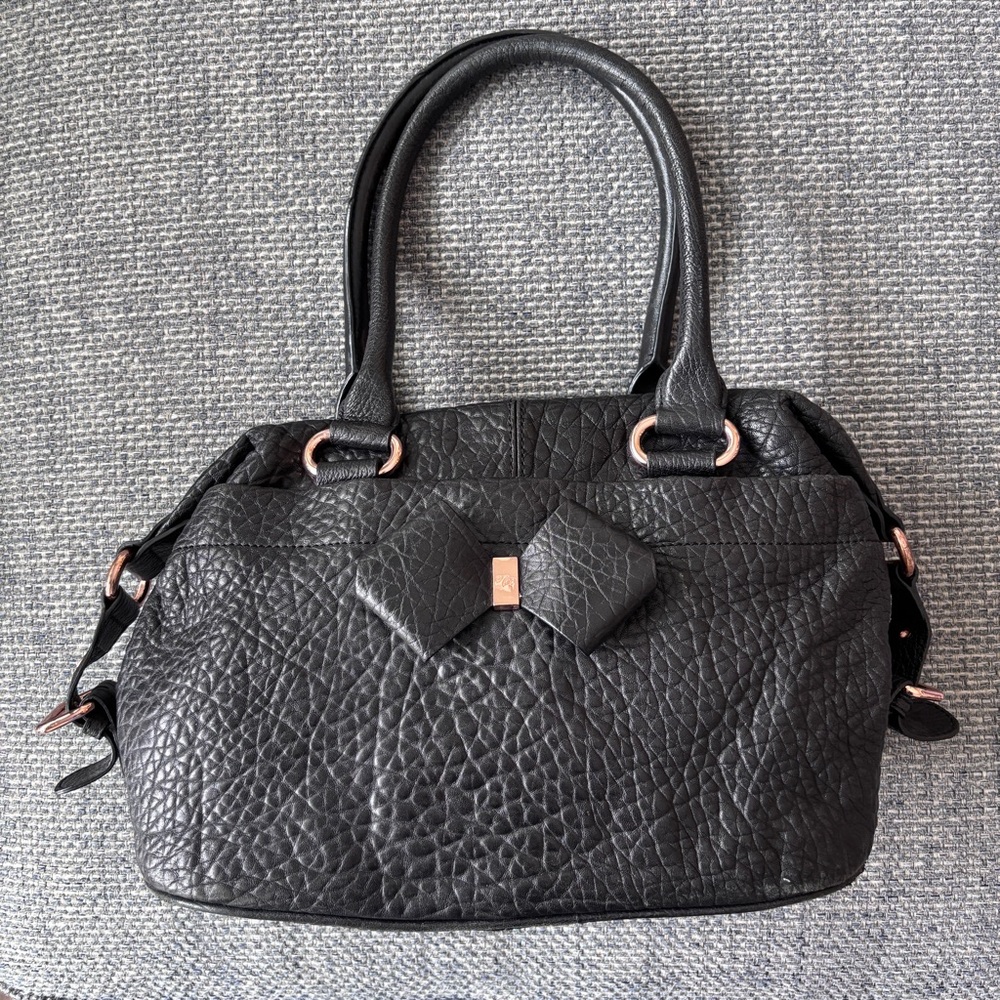 Ted Baker Black Pebble Leather Handbag Bow Detail Authentic